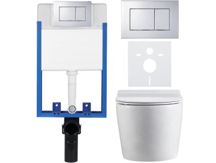 CERANO - Kompletný podomietkový WC set Lite/Felci - biela lesklá - WC tlačidlo Classic, chróm - na zamurovanie - 52,5x36 cm