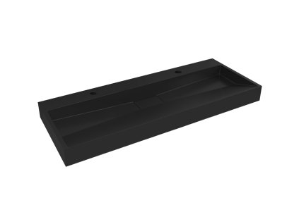 CERANO - Umývadlo z liateho mramoru Vita - nástenné aj na dosku - 2 otvory pre batériu - čierna matná - 120x46 cm