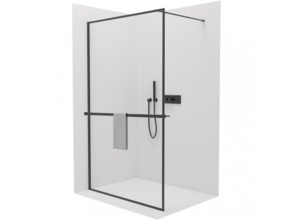 CERANO - Sprchová zástena Walk-in Moreli Ľ/P + polička/držiak na uteráky - čierna matná, transparentné sklo - 160x200 cm
