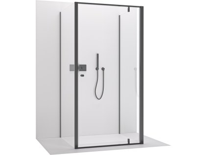 CERANO - Trojstenný sprchovací kút Ferri UL/P - 6 mm - čierna matná, transparentné sklo - 90x80x195 cm - pivotový