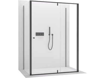 CERANO - Trostenný sprchovací kút Santini UL/P - 6 mm - čierna matná, transparentné sklo - 140x90x195 cm - pivotový