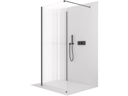 CERANO - Sprchová zástena Walk-in Onyx Corner Cube Ľ/P - 8 mm - čierna matná, ryhované sklo - 140x80x200 cm
