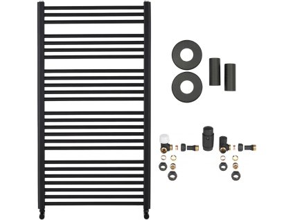 CERANO - Kúpeľňový radiátorový set Alberto - ústredné vykurovanie - bočné pripojenie - 716W - čierna matná - 1180x650 mm