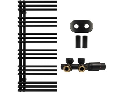 CERANO - Kúpeľňový radiátorový set Burke - ústredné vykurovanie - asymetrické pripojenie 50 mm - 562W - čierna matná - 1200x500 mm
