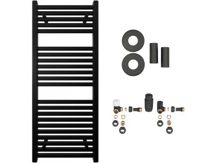 CERANO - Kúpeľňový radiátorový set Donovan - ústredné vykurovanie - bočné pripojenie - 369W - čierna matná - 1200x500 mm