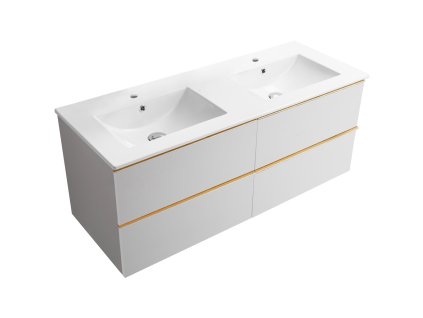 CERANO - Kúpeľňová skrinka pod umývadlo s úchytkou Velora + keramické umývadlo Todo - biela matná, zlatá úchytka - 119x49,8x45,2 cm