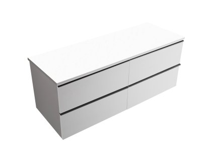 CERANO - Kúpeľňová skrinka pod umývadlo s úchytkou/doskou pod umývadlo Velora - 18 mm - biela matná, čierna úchytka - 138x49,8x45,2 cm