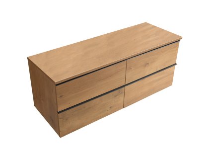 CERANO - Kúpeľňová skrinka pod umývadlo s úchytkou/doskou pod umývadlo Velora - 18 mm - dub medový, čierna úchytka - 138x49,8x45,2 cm