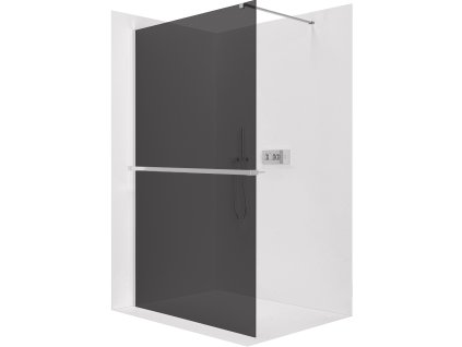 CERANO - Sprchová zástena Walk-in Onyx Cube Ľ/P - 8 mm + polička/držiak na uteráky - hranatá vzpera - chróm, grafitové sklo - 160x200 cm