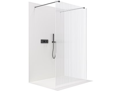 CERANO - Sprchová zástena Walk-in Onyx Duo Ľ/P - 8 mm - hranatá vzpera - čierna matná, ryhované sklo - 90x200 cm
