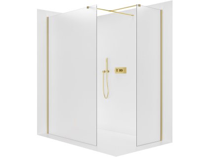 CERANO - Sprchová zástena Walk-in Onyx TL/P - 8 mm - hranatá vzpera - zlatá kartáčovaná, mliečne sklo - 140x40x200 cm