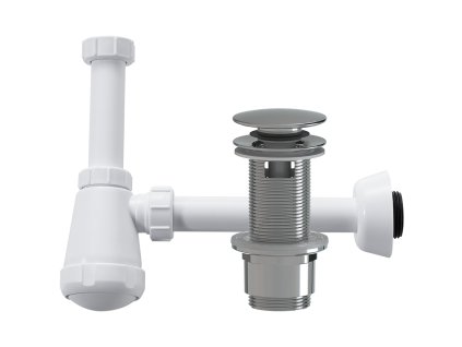 CERANO - Sifón umývadlový - 5/4" - DN32-50/250 mm - biela lesklá s výpustom click-clack s prepadom - plast - 67/82mm - chróm