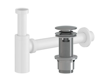 CERANO - Sifón umývadlový - 5/4" - DN40/300mm - biela lesklá s výpustom click-clack s prepadom - plast - 67/82mm - chróm