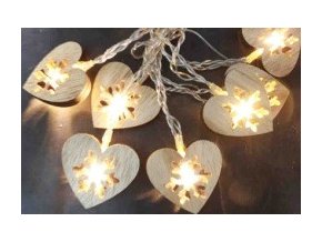 Svetelna retaz s drevenymi srdieckami 10LED