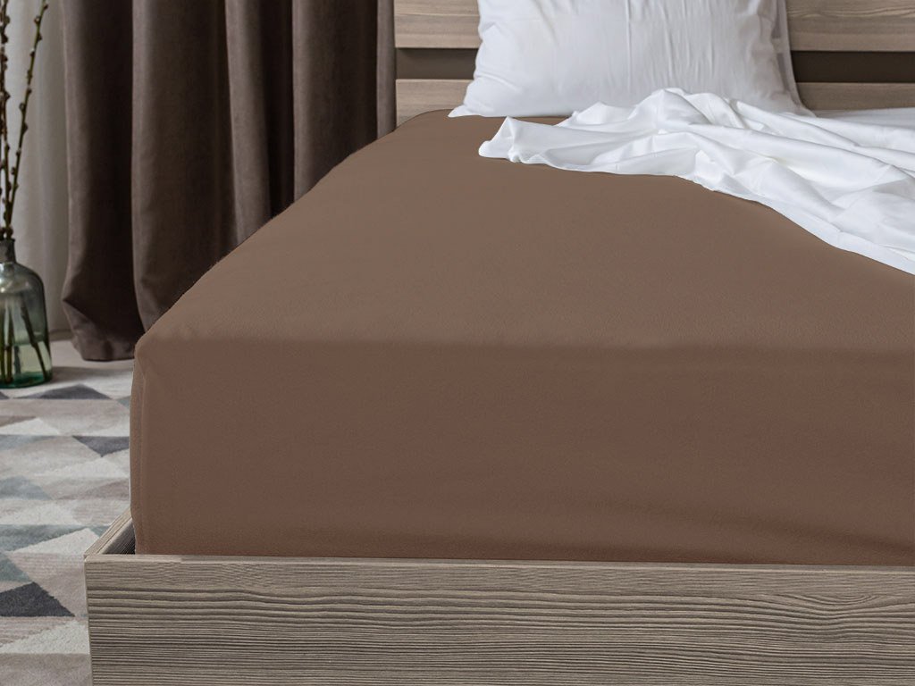 Luxusní tmavě hnědé jersey prostěradlo EXCLUSIVE 200 x 220 cm