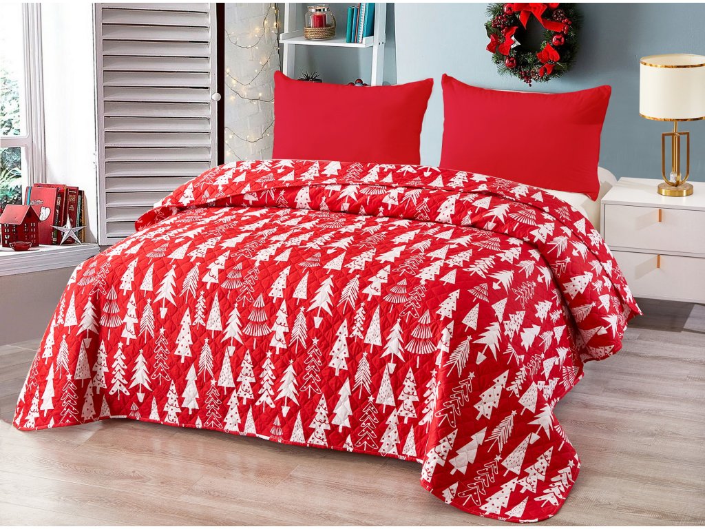 Rdeče pregrinjalo za posteljo CHRISTMAS TREES