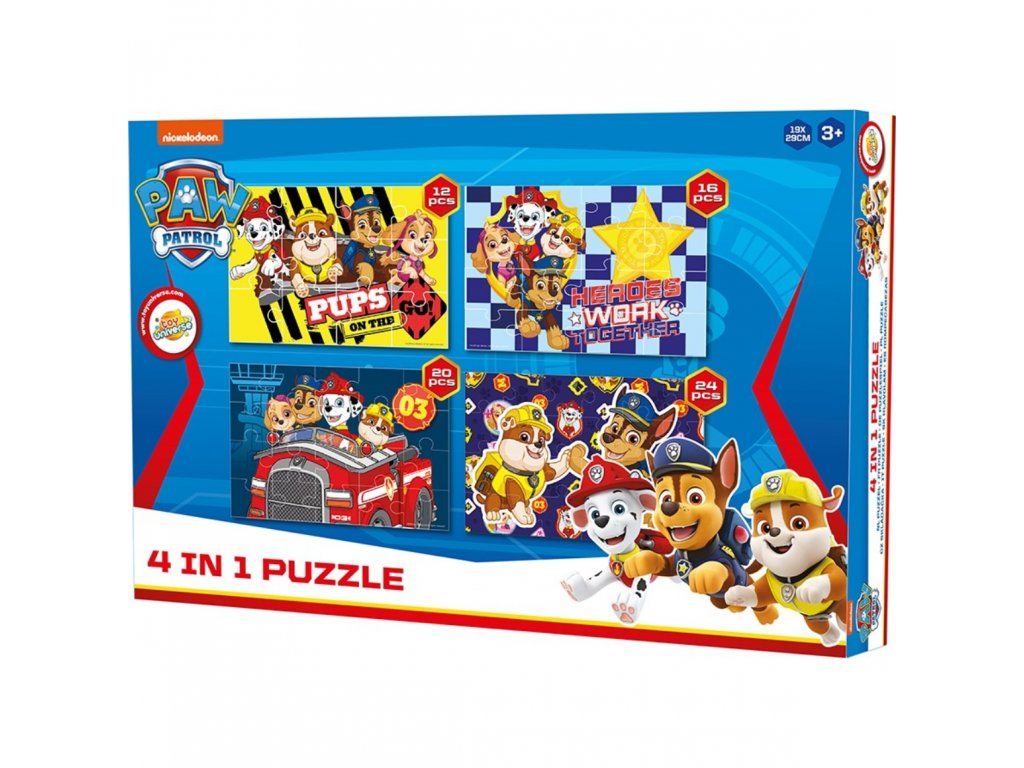 60139 detske puzzle 4v1 tlapkova patrola vesele dobrodruzstvi 19x29 cm