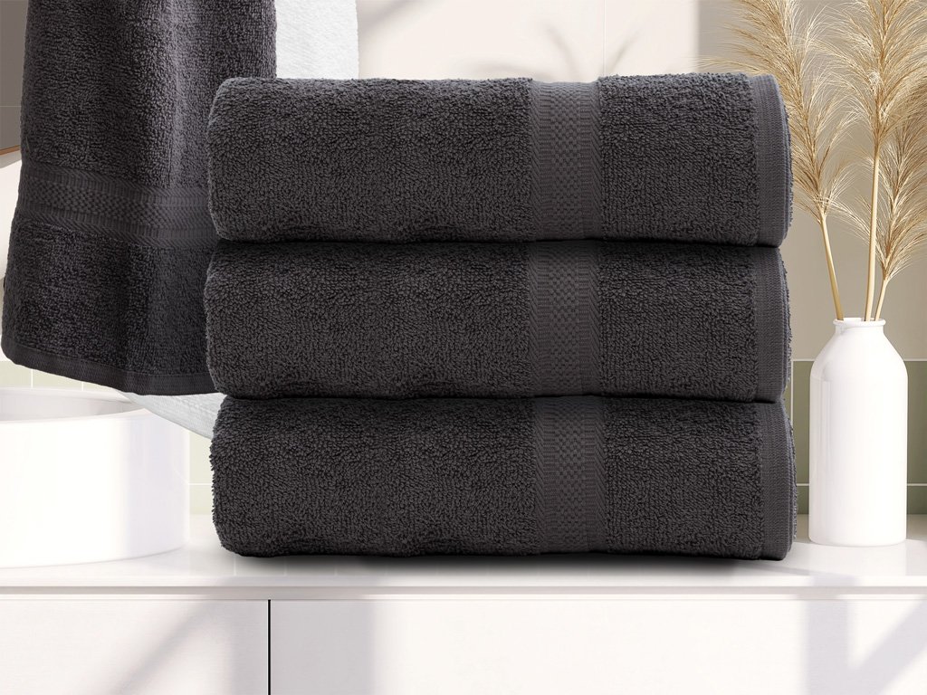 Ručník BIBAZ 50x100 cm, antracitový, 100% bavlna – měkký a savý
