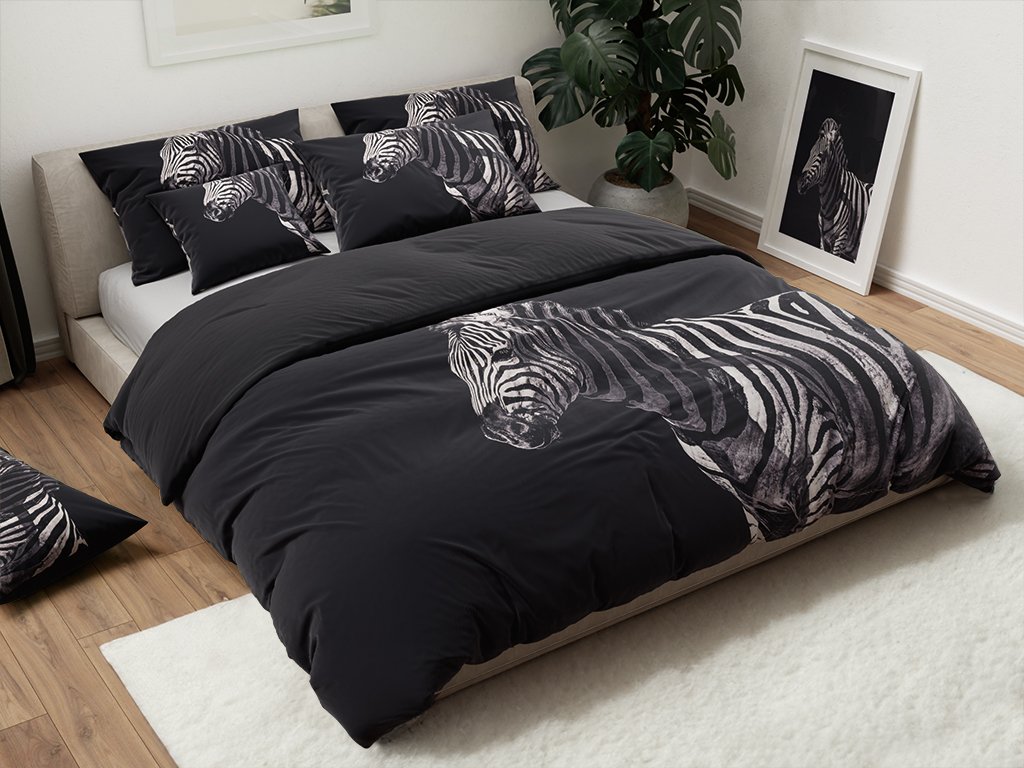 3D povlečení z mikrovlákna ZEBRA černé – moderní design s divokým motivem