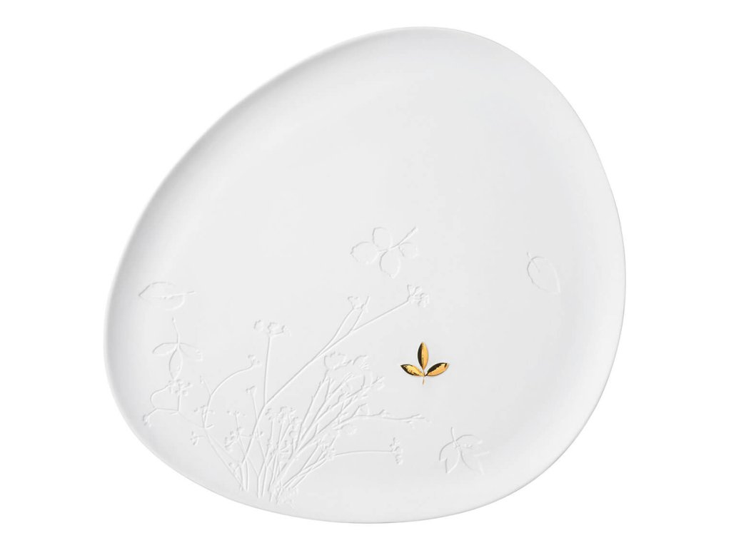 33780 bily porcelanovy talir gold leaf velky