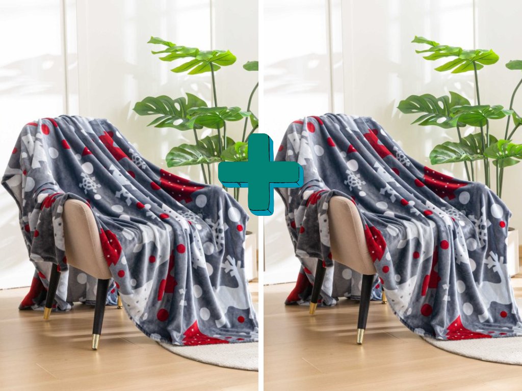 Šedá vánoční mikroplyšová deka VÁNOČNÍ KOUZLO 150x200 cm – set 2 ks