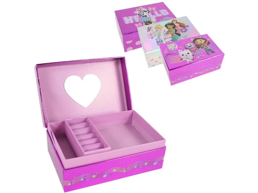 Dětská šperkovnice Minnie, Princess, Gabby’s Dollhouse – praktická a kouzelná pro malé poklady.