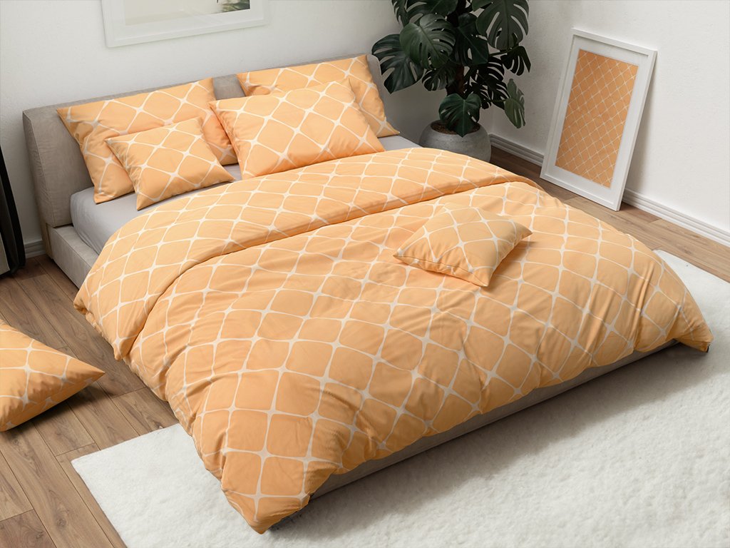 Bavlněné povlečení ARMINA meruňkové s jemným geometrickým vzorem