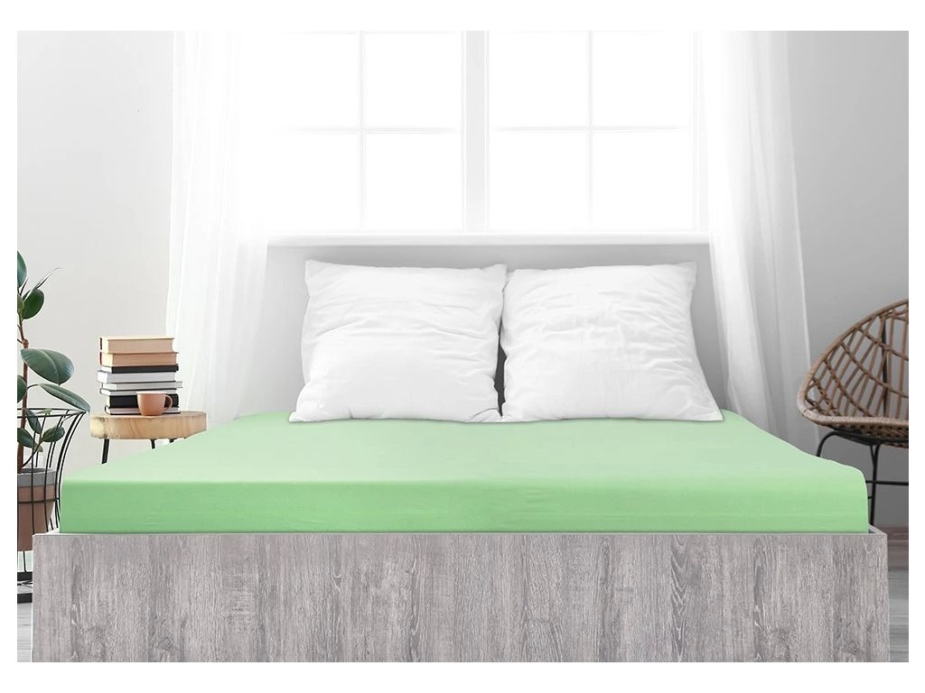 Světle zelené jersey prostěradlo z mako bavlny LUXORA 180 x 200 cm pro pohodlný spánek