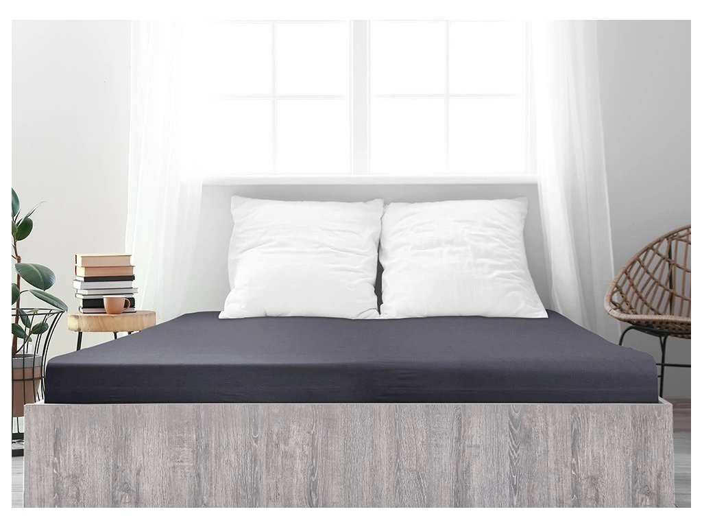 Tmavě šedé jersey prostěradlo z mako bavlny LUXORA 180 x 200 cm pro pohodlný spánek