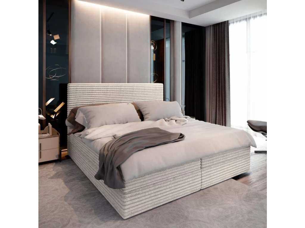 Oblazinjena postelja boxspring ISPIRA 140x200 cm kremna