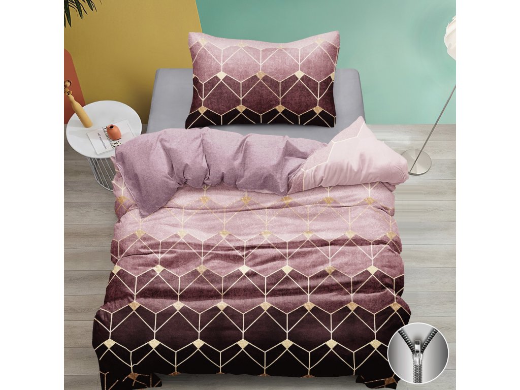 Bavlněné povlečení ATHENA vínové s moderním geometrickým vzorem