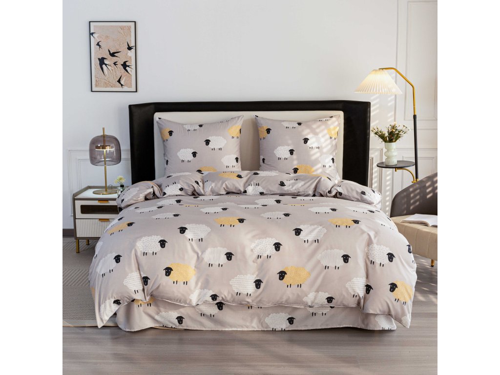 Roztomilé šedé povlečení SHEEP DREAM s motivem oveček