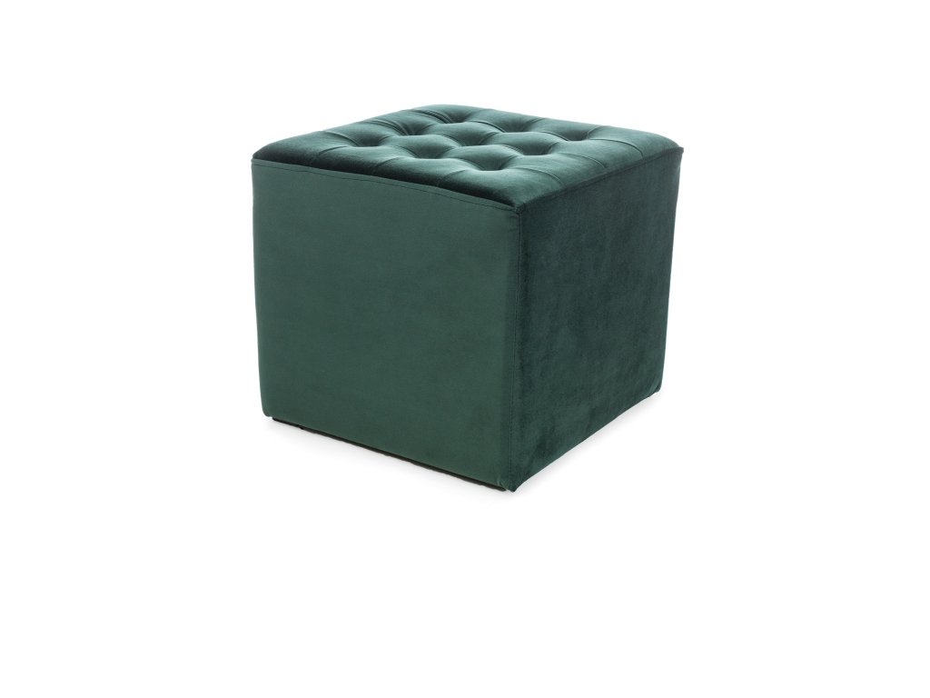 Elegantní zelený taburet LORI VELVET s prošíváním a sametovým povrchem