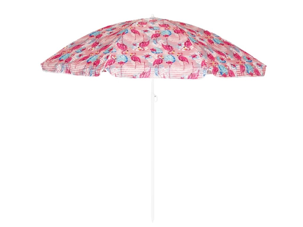 Růžový slunečník FLAMINGO 200 cm – veselý motiv, kloub, hrot, ideální na pláž i zahradu