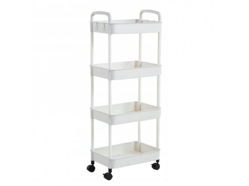 bookcase mobile cabinet on wheels 4 levels white 36x24x84cm sz41b (1)