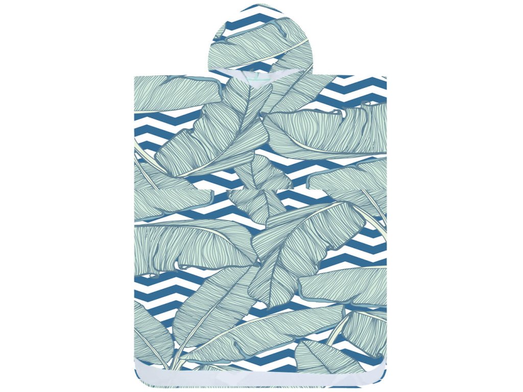 NAVARI modré pončo 80x145 cm – letní design s listy a pruhy