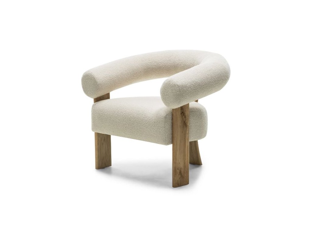 Designové křeslo KOKEI krémové – jemný styl s dubovými nohami