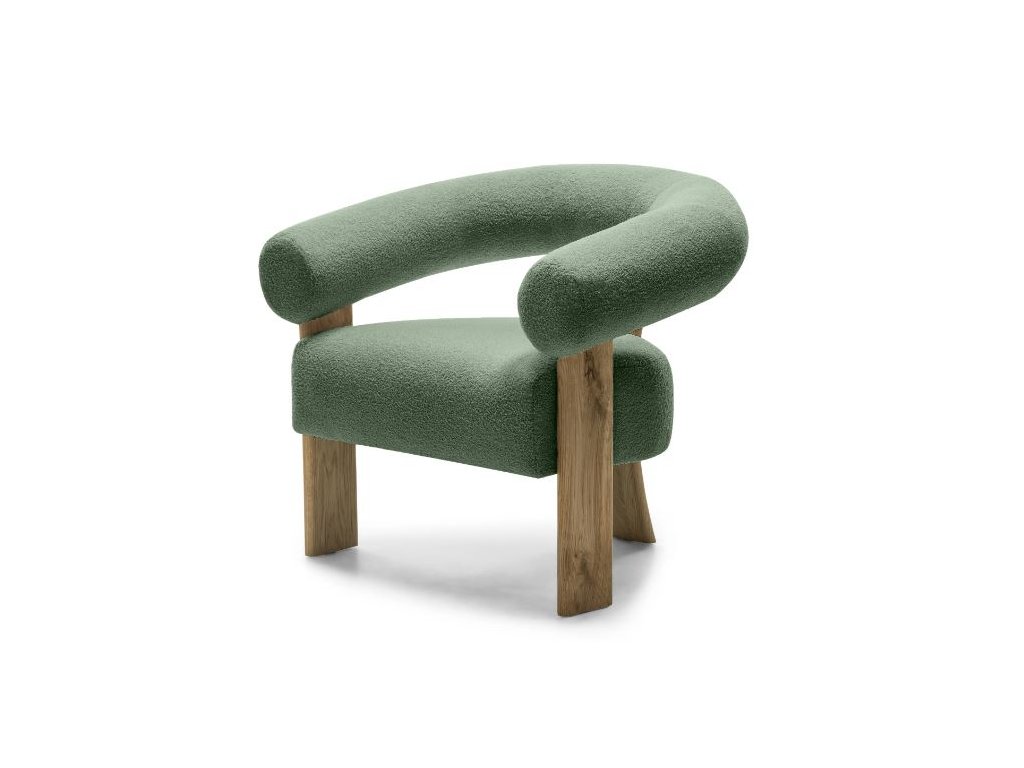 Designové křeslo KOKEI tmavě zelené – stylový tvar a dubové nohy