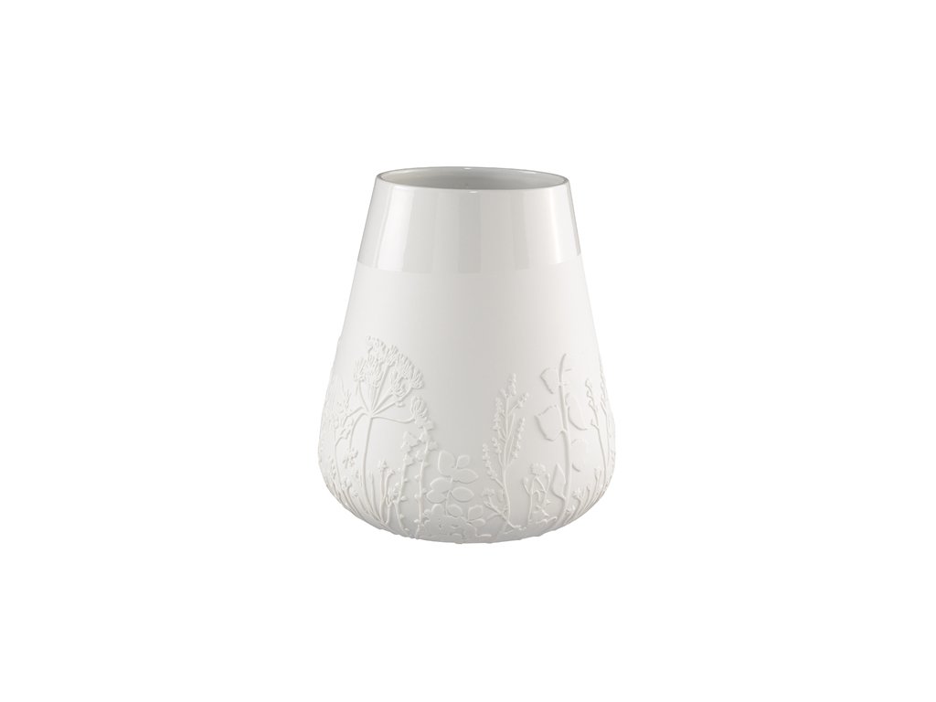 Elegantní bílá porcelánová váza FLOWERS s květinovým reliéfem