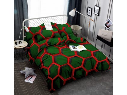Stylové tmavě zelené povlečení ZORINO z mikrovlákna s geometrickým vzorem