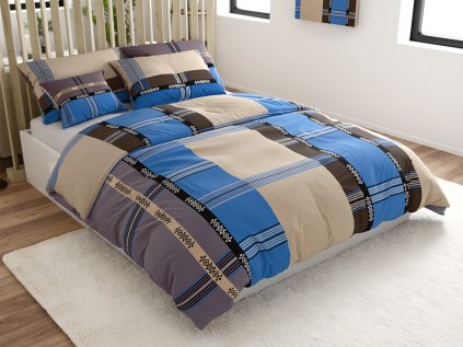 Bavlněné povlečení DANIELA modré s kostkovaným vzorem a proužky