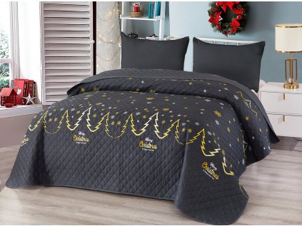 Černý přehoz na postel MERRY CHRISTMAS (Dimenzije 220 x 240 cm)