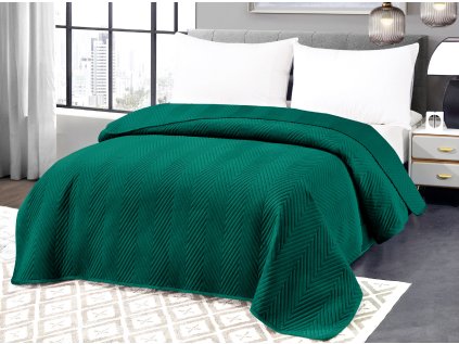 Zelený sametový přehoz na postel se vzorem ARROW VELVET (Dimenzije 200 x 220 cm)