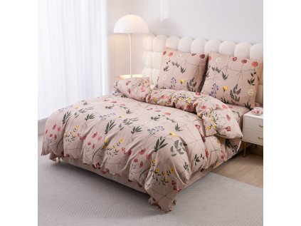 Luxusní béžové povlečení FLOWERS z mikrovlákna s jemnými květinami
