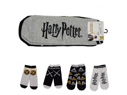 Ponožky HARRY POTTER šedo-černé, 4 páry - různé velikosti (Velikost 35 - 38)