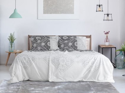 Krepové povlečení KALI bílé s klasickým a elegantním motivem