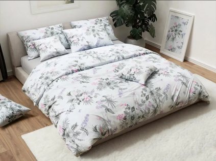 Bombažna posteljnina FLORAL bela