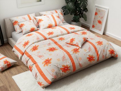 Bombažna posteljnina ORANGE FLOWERS bela