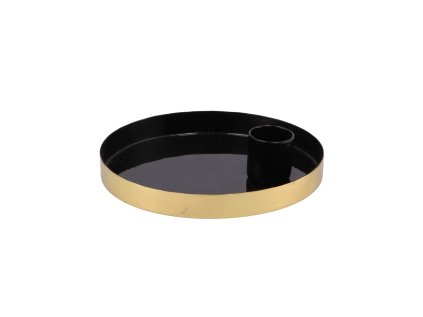 Kovový svícen MARAKESH, průměr 12 cm, v černé a zlaté barvě, ideální pro menší stolní svíčky a sezónní dekorace.