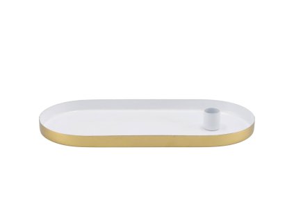 Oválný kovový svícen MARAKESH 30 cm, bílý se zlatým okrajem, ideální pro kreativní dekorace nebo jako elegantní minimalistická ozdoba.